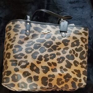 Coach Leopard Print Tote - Tan and Black